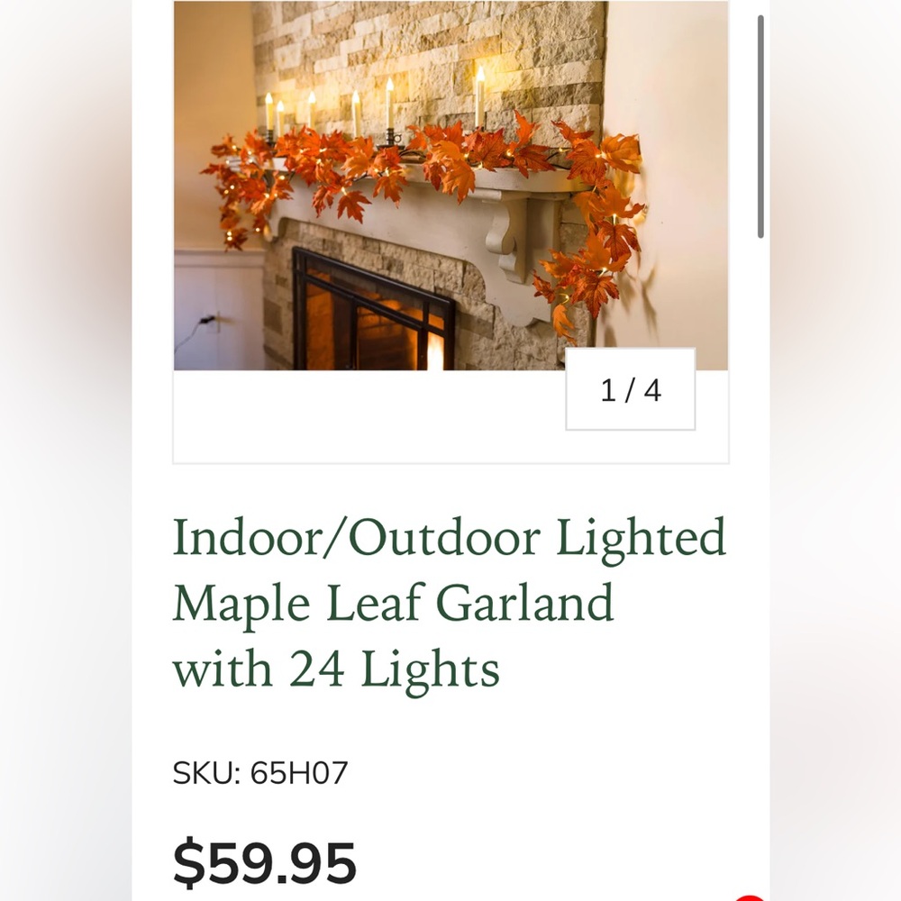 Indoor/Outdoor Lighted Maple Leaf Garland with 24 Lights